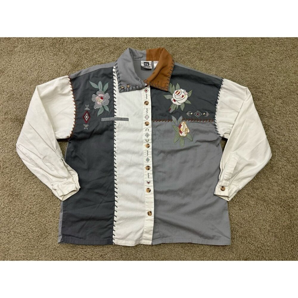 Vintage 90s SouthWestern Shirt Rider Rodeo Cowgirl Colorblock Embroidered LARGE